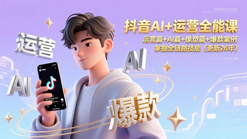 抖音AI+运营全能课，运营篇+AI篇+像塑篇+爆款案例，掌握全链路技能(更新26年祝你网-副业赚钱-互联网创业-资源整合祝你网