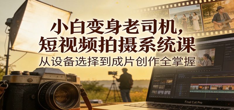 小白变身老司机，短视频拍摄系统课，从设备选择到成片创作全掌握祝你网-副业赚钱-互联网创业-资源整合祝你网