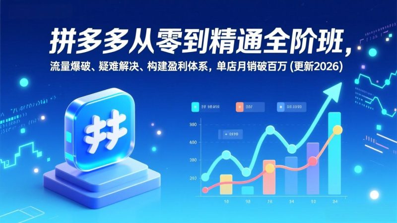 拼多多从零到精通全阶班，流量爆破、疑难解决，构建盈利体系，单店月销破百万(更新2026祝你网-副业赚钱-互联网创业-资源整合祝你网