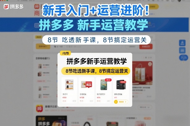 新手入门+运营进阶！拼多多新手运营教学，8节吃透新手课，8节搞定运营关祝你网-副业赚钱-互联网创业-资源整合祝你网