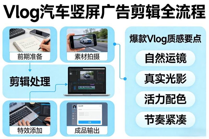 Vlog感觉汽车竖屏广告剪辑脚本全流程，拿捏爆款Vlog质感祝你网-副业赚钱-互联网创业-资源整合祝你网