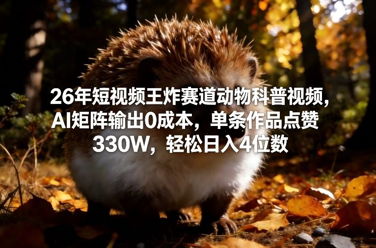 26年短视频王炸赛道动物科普视频，AI矩阵输出0成本，单条作品点赞330W，轻松日入4位数祝你网-副业赚钱-互联网创业-资源整合祝你网