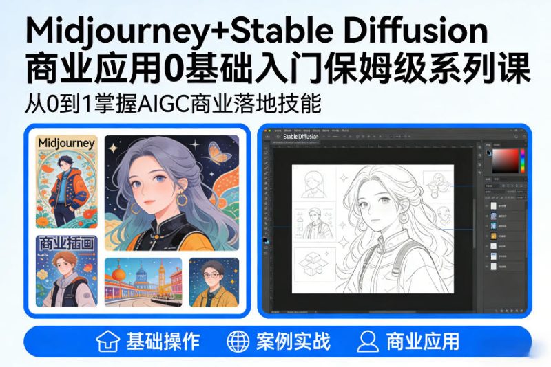 AIGC商业应用Midjourney+Stable Diffusion教程，0基础入门保姆级系列课祝你网-副业赚钱-互联网创业-资源整合祝你网