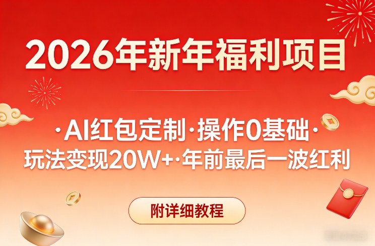 新年福利项目，AI红包定制，操作0基础，玩法变现20W+年前最后一波红利，附详细教程祝你网-副业赚钱-互联网创业-资源整合祝你网