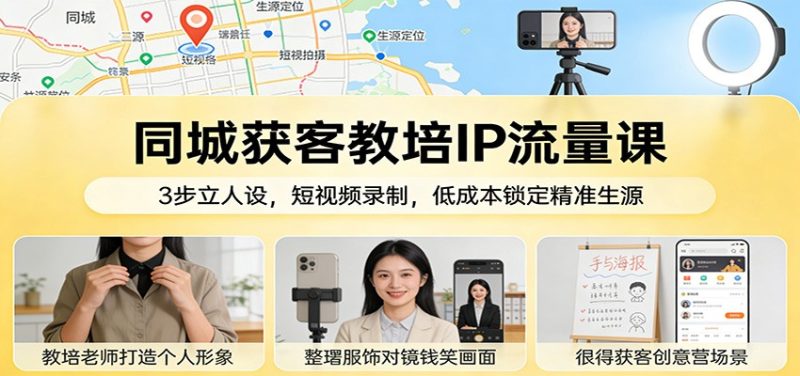 同城获客教培IP流量课：3步立人设，短视频录制，低成本锁定精准生源祝你网-副业赚钱-互联网创业-资源整合祝你网