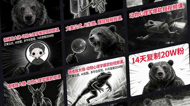 情绪放大镜-动物心理学爆款短视频课，文案公式、AI生图、多平台变现，14天复制20W粉祝你网-副业赚钱-互联网创业-资源整合祝你网