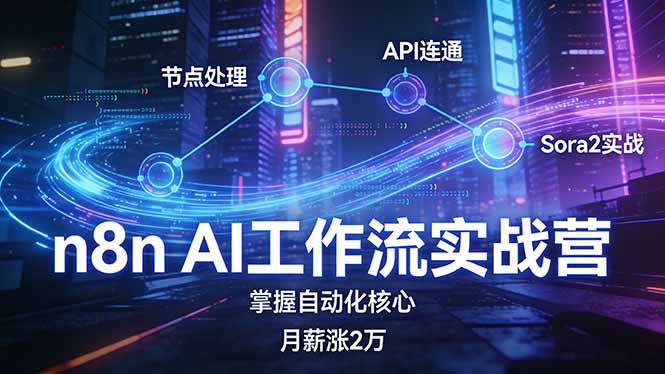 n8n AI工作流实战营，节点处理+API连通+Sora2实战，掌握自动化核心月薪涨2万祝你网-副业赚钱-互联网创业-资源整合祝你网