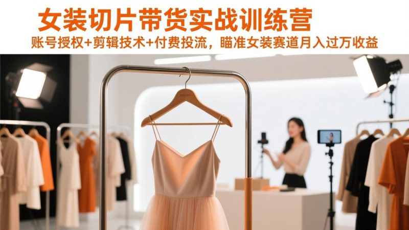 女装切片带货实战训练营，账号授权+剪辑技术+付费投流，瞄准女装赛道月入过万收益祝你网-副业赚钱-互联网创业-资源整合祝你网