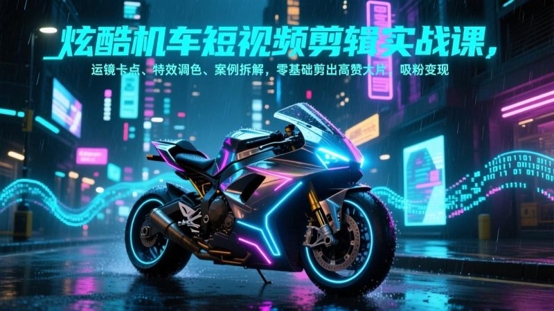 炫酷机车短视频剪辑实战课，运镜卡点、特效调色、案例拆解，零基础剪出高赞大片，吸粉变现祝你网-副业赚钱-互联网创业-资源整合祝你网