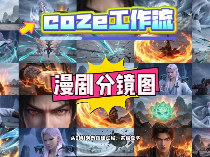 通过Coze工作流，制作《动漫分镜图》，两分钟制作完成25宫格分镜图，从0到1演示搭建过程，实操教学祝你网-副业赚钱-互联网创业-资源整合祝你网