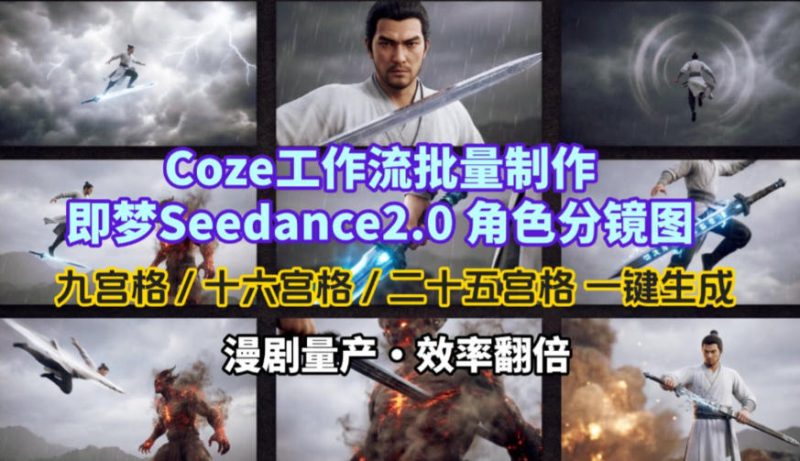 Coze工作流批量制作即梦Seedance2.0角色分镜图，九宫格-十六宫格-二十五宫格一键生成，漫剧量产，效率翻倍祝你网-副业赚钱-互联网创业-资源整合祝你网