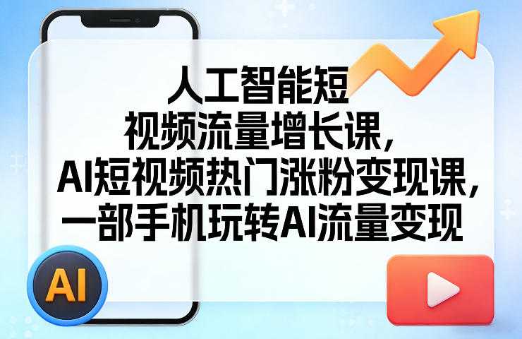 人工智能短视频流量增长课，AI短视频热门涨粉变现课，一部手机玩转AI流量变现祝你网-副业赚钱-互联网创业-资源整合祝你网