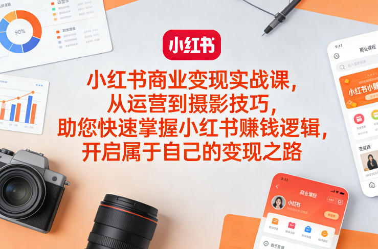 小红书商业变现实战课，从运营到摄影技巧，助您快速掌握小红书賺钱逻辑，开启属于自己的变现之路祝你网-副业赚钱-互联网创业-资源整合祝你网
