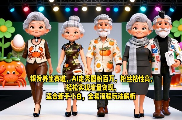 银发养生赛道，AI走秀圈粉百万，粉丝粘性高，轻松实现流量变现，适合新手小白，全套流程玩法解析祝你网-副业赚钱-互联网创业-资源整合祝你网