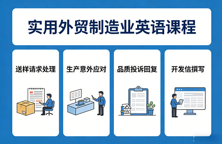 实用外贸制造业英语课程，教你专业处理送样请求、应对生产意外、回复品质投诉、撰写开发信等祝你网-副业赚钱-互联网创业-资源整合祝你网