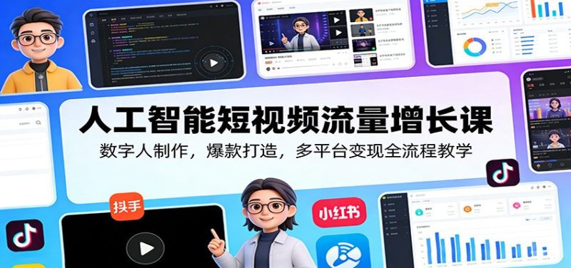 人工智能短视频流量增长课：数字人制作，爆款打造，多平台变现全流程教学祝你网-副业赚钱-互联网创业-资源整合祝你网