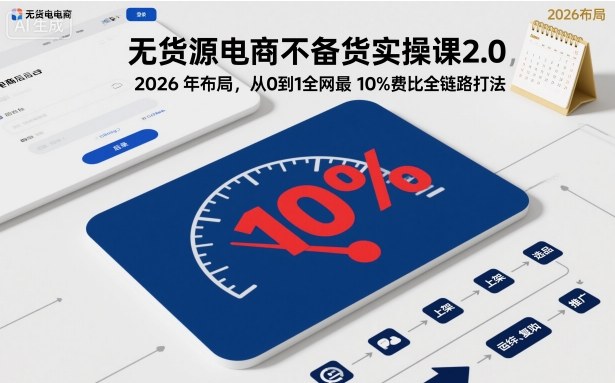 无货源电商不备货实操课2.0，2026年布局，从0到1全网最低10%费比全链路打法【更新26年4月】祝你网-副业赚钱-互联网创业-资源整合祝你网