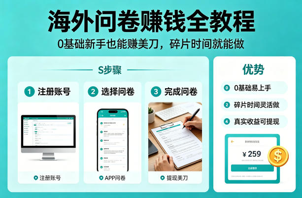 海外问卷賺钱全教程，0基础新手也能賺美刀，碎片时间就能做祝你网-副业赚钱-互联网创业-资源整合祝你网