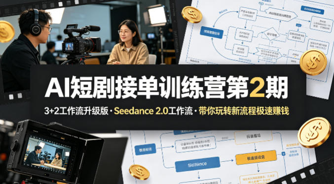 AI短剧接单训练营第2期，3+2工作流升级版，Seedance 2.0工作流，带你玩转新流程极速賺钱祝你网-副业赚钱-互联网创业-资源整合祝你网