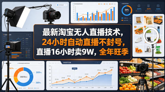 最新淘宝无人直播技术，24小时自动直播不封号，直播16小时卖9W，全年旺季祝你网-副业赚钱-互联网创业-资源整合祝你网