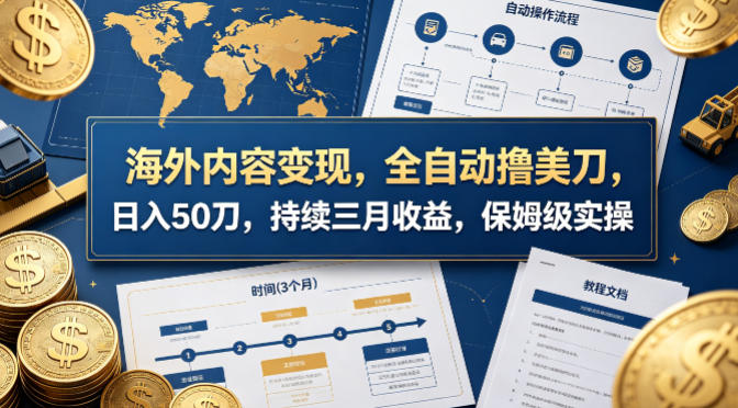 海外内容变现，全自动撸美刀，日入50刀，持续三月收益，保姆级实操祝你网-副业赚钱-互联网创业-资源整合祝你网