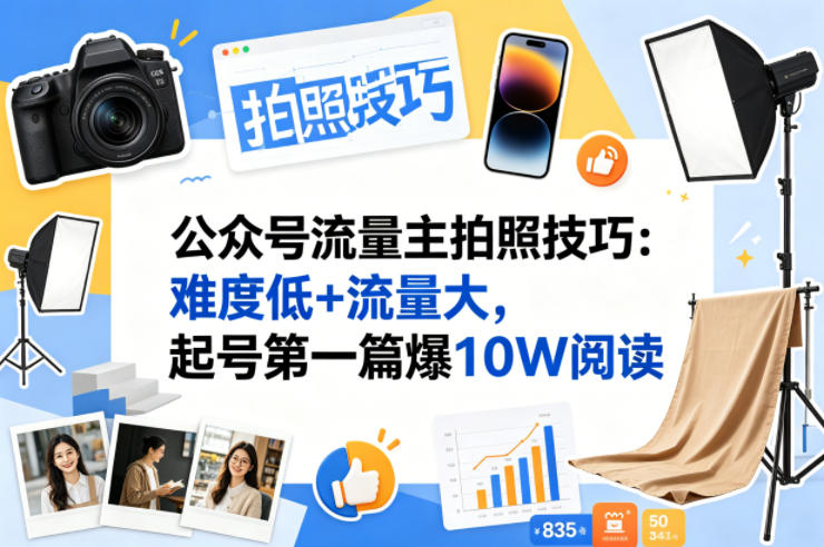 公众号流量主之拍照技巧赛道，难度低+流量大，起号第一篇就爆了10w阅读祝你网-副业赚钱-互联网创业-资源整合祝你网