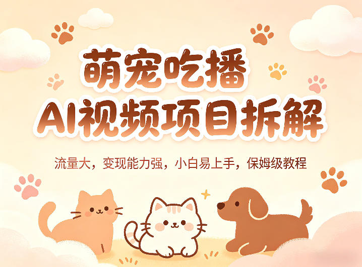 萌宠吃播AI视频项目拆解，流量大，变现能力强，小白易上手，保姆级教程祝你网-副业赚钱-互联网创业-资源整合祝你网