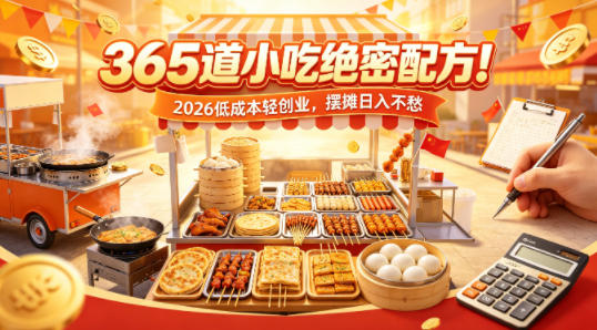 365道小吃绝密配方！2026低成本轻创业，摆摊日入不愁祝你网--专注互联网创业.信息差副业研究拒绝割韭菜祝你网