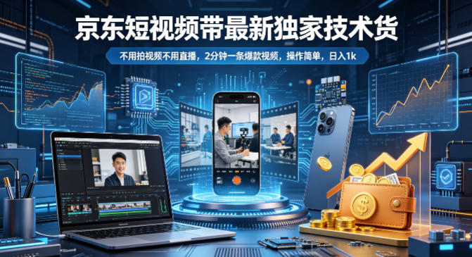 京东短视频带货最新独家技术，不用拍视频不用直播，2分钟一条爆款视频，操作简单，日入1k+祝你网-副业赚钱-互联网创业-资源整合祝你网