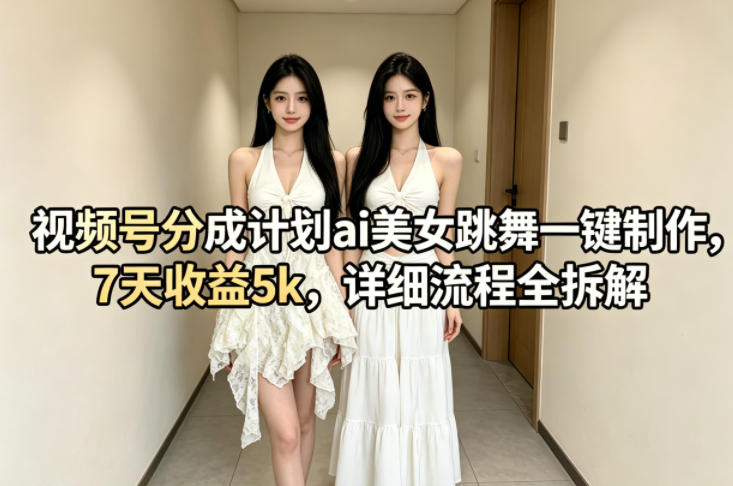视频号分成计划ai美女跳舞一键制作，7天收益5k，详细流程全拆解高中-初中-小学-大学等各类学习资源祝你学霸