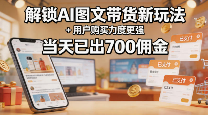 解锁ai图文带货新玩法+用户购买力度更强，当天已出700佣金，详细拆解高中-初中-小学-大学等各类学习资源祝你学霸