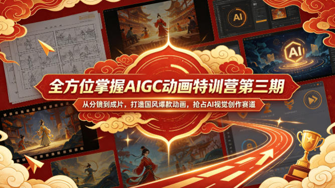 全方位掌握AIGC动画特训营第三期，从分镜到成片，打造国风爆款动画，抢占AI视觉创作赛道红利高中-初中-小学-大学等各类学习资源祝你学霸