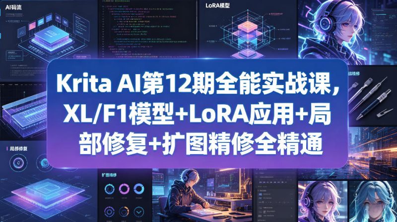 Krita AI第12期全能实战课，XL/F1模型+LoRA应用+局部修复+扩图精修全精通高中-初中-小学-大学等各类学习资源祝你学霸