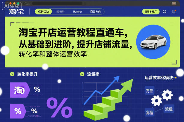 淘宝开店运营教程直通车，从基础到进阶，提升店铺流量，转化率和整体运营效率（更新26年4月14日）祝你网-副业赚钱-互联网创业-资源整合祝你网