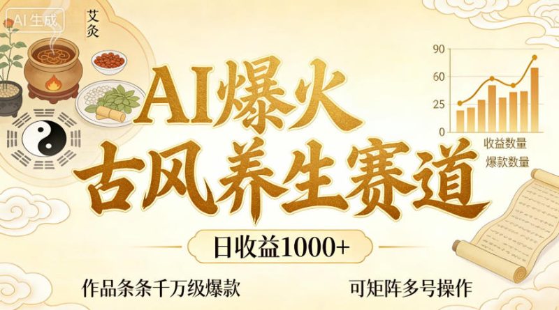 AI爆火古风养生赛道，日收益1k+单条作品点赞破万+，可矩阵多号操作祝你网-副业赚钱-互联网创业-资源整合祝你网