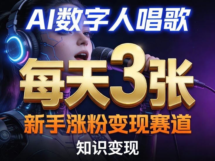 AI数字人唱歌，新手涨粉变现赛道，每天3张和知识付费，副业必备祝你网-副业赚钱-互联网创业-资源整合祝你网
