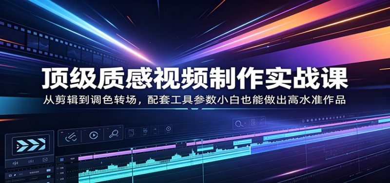 顶级质感视频制作实战课：从剪辑到调色转场，配套工具参数小白也能做出高水准作品祝你网--专注互联网创业.信息差副业研究拒绝割韭菜祝你网
