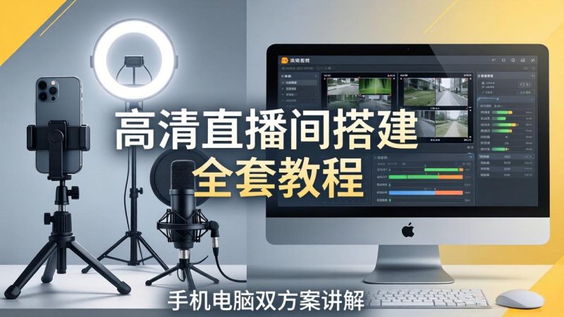高清直播间搭建全套教程，手机电脑双方案讲解，设备选型调试多机位实操教学祝你网-副业赚钱-互联网创业-资源整合祝你网