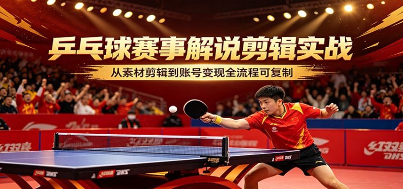 乒乓球赛事解说剪辑实战，从素材剪辑到账号变现全流程可复制祝你网-副业赚钱-互联网创业-资源整合祝你网