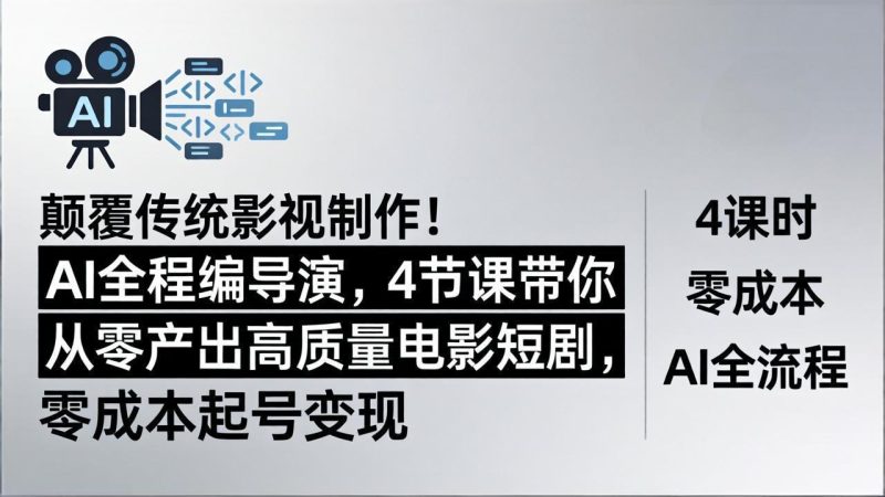 颠覆传统影视制作！AI全程编导演，4节课带你从零产出高质量电影短剧，零成本起号变现祝你网-副业赚钱-互联网创业-资源整合祝你网
