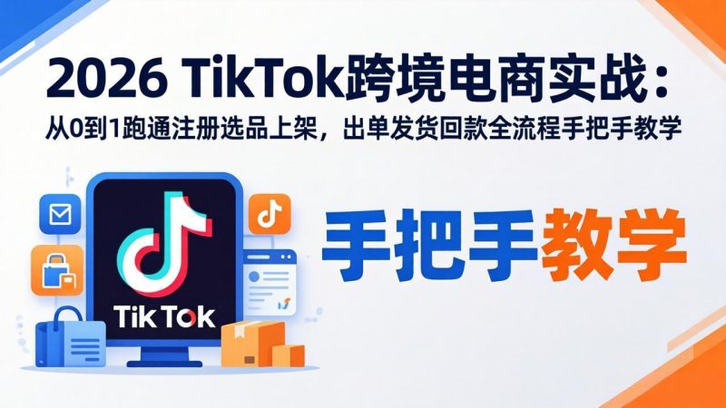 2026TikTok跨境电商实战：从0到1跑通注册选品上架，出单发货回款全流程手把手教学祝你网-副业赚钱-互联网创业-资源整合祝你网
