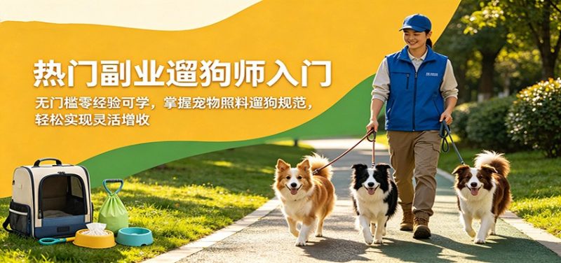 热门副业遛狗师入门，无门槛零经验可学，掌握宠物照料遛狗规范，轻松实现灵活增收祝你网-副业赚钱-互联网创业-资源整合祝你网