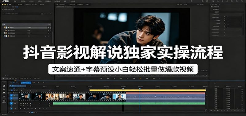 抖音影视解说独家实操流程，文案速通+字幕预设小白轻松批量做爆款视频祝你网-副业赚钱-互联网创业-资源整合祝你网