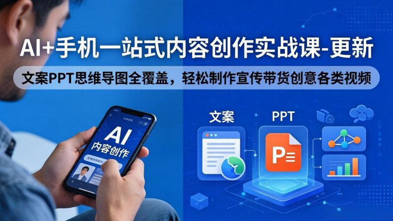 AI+手机一站式内容创作实战课-更新，文案PPT思维导图全覆盖，轻松制作宣传带货创意各类视频祝你网-副业赚钱-互联网创业-资源整合祝你网
