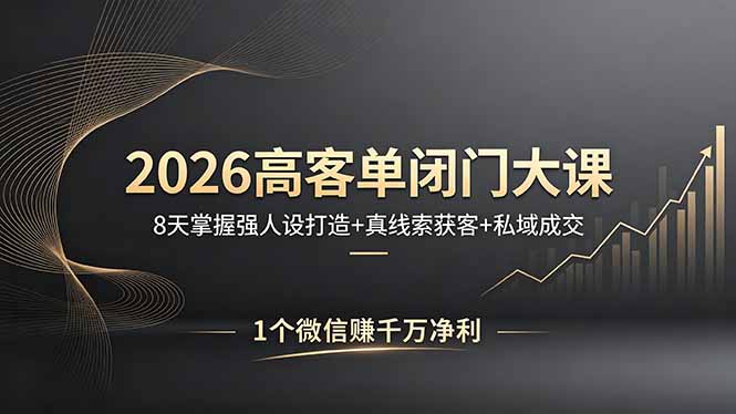 2026高客单闭门大课，8 天掌握强人设打造 + 真线索获客 + 私域成交，1 个微信赚千万净利祝你网-副业赚钱-互联网创业-资源整合祝你网