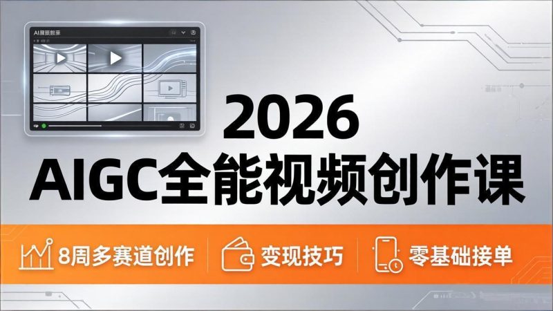 2026AIGC全能视频创作课，8周吃透多赛道创作+变现，零基础也能高效出片接单祝你网-副业赚钱-互联网创业-资源整合祝你网
