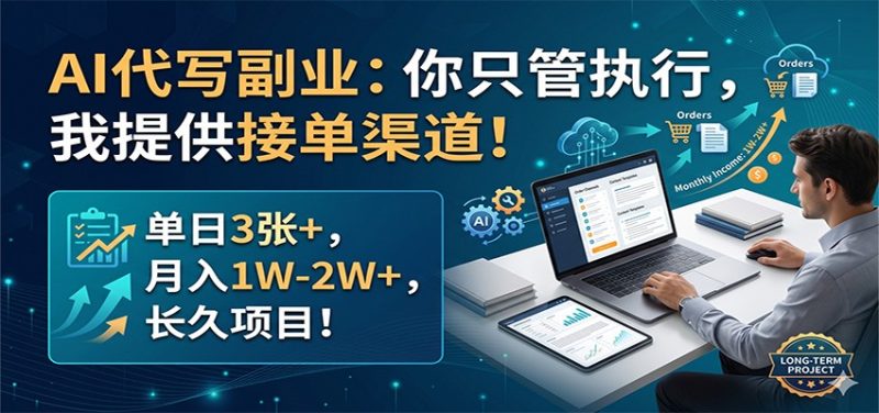 AI代写副业：你只管执行，我提供接单渠道！单日3张+，月入1W-2W+，长久项目祝你网-副业赚钱-互联网创业-资源整合祝你网