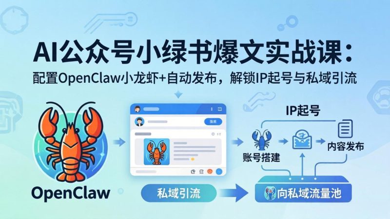AI公众号小绿书变现实战课：小绿书爆文写作+OpenClaw自动发布，解锁IP起号与私域引流祝你网-副业赚钱-互联网创业-资源整合祝你网