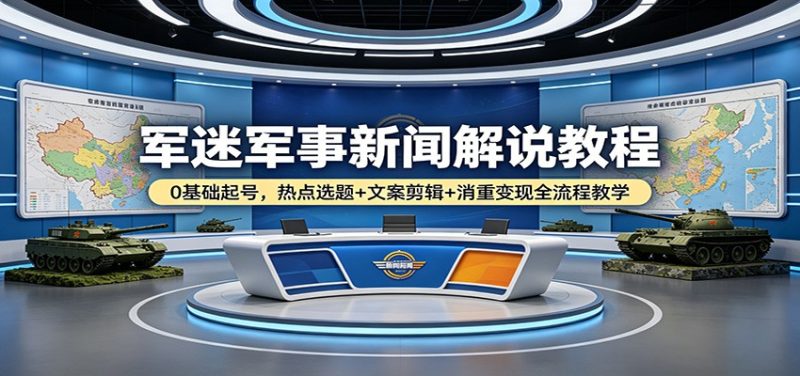 军迷军事新闻解说教程：0基础起号，热点选题+文案剪辑+消重变现全流程教学祝你网-副业赚钱-互联网创业-资源整合祝你网