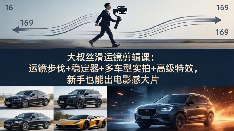 大叔丝滑运镜剪辑课：运镜步伐+稳定器+多车型实拍+高级特效，新手也能出电影感大片祝你网-副业赚钱-互联网创业-资源整合祝你网